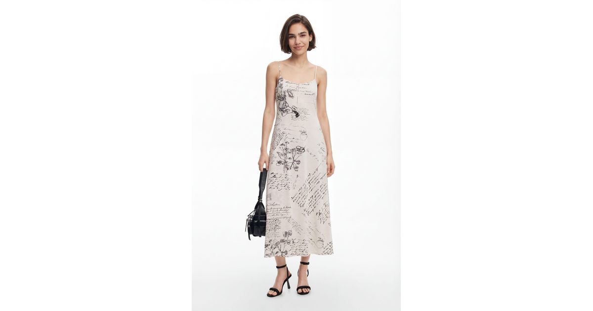 Desigual Newspaper Print Dress, Polyester in White | Lyst