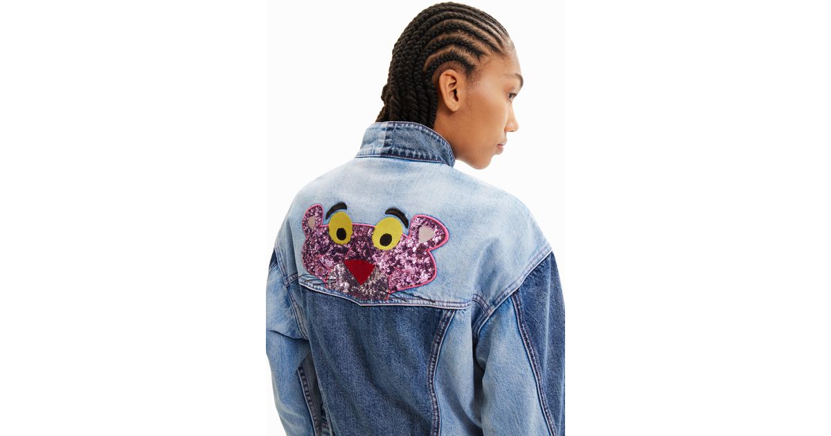 Desigual Oversize Pink Panther Denim Jacket in Blue | Lyst