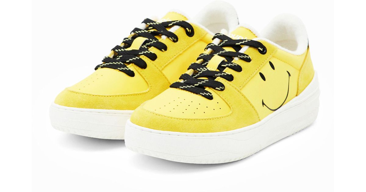 Desigual Towelling Smiley Platform Sneakers in Yellow Lyst UK