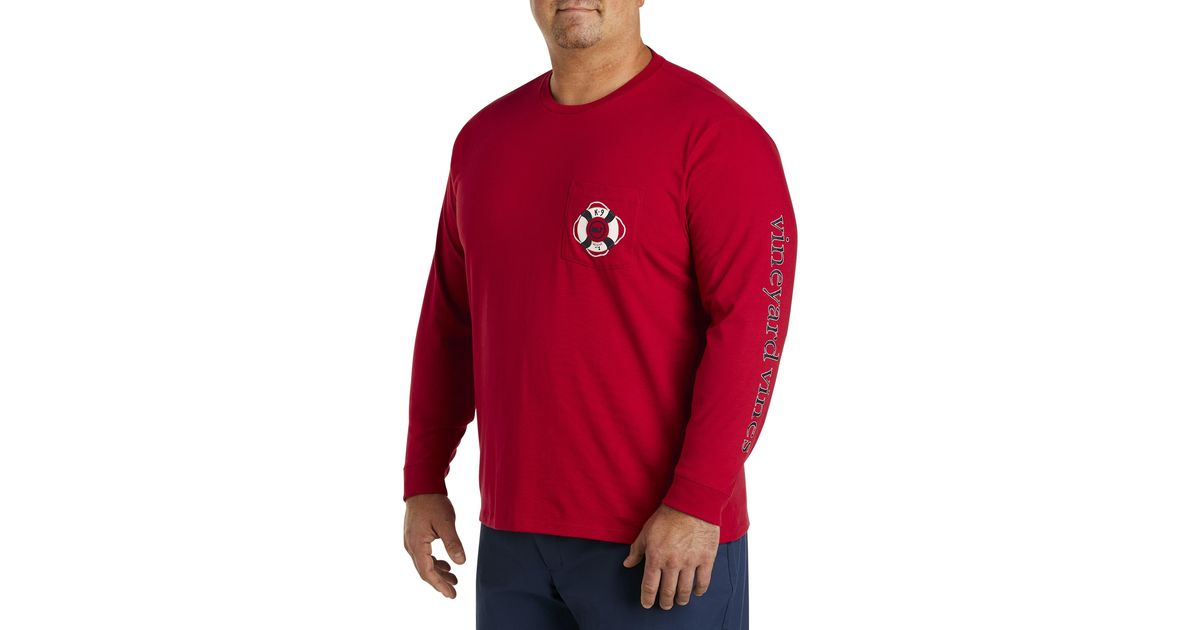 Vineyard Vines Big & Tall Rescue Pup Long-sleeve Pocket T-shirt in Red ...