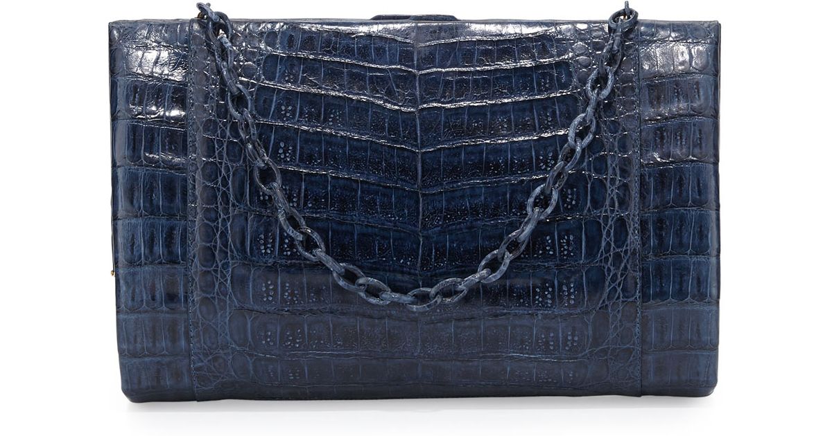 fake chloe bag - Nancy gonzalez Crocodile Large Framed Clutch with Chain Navy in ...