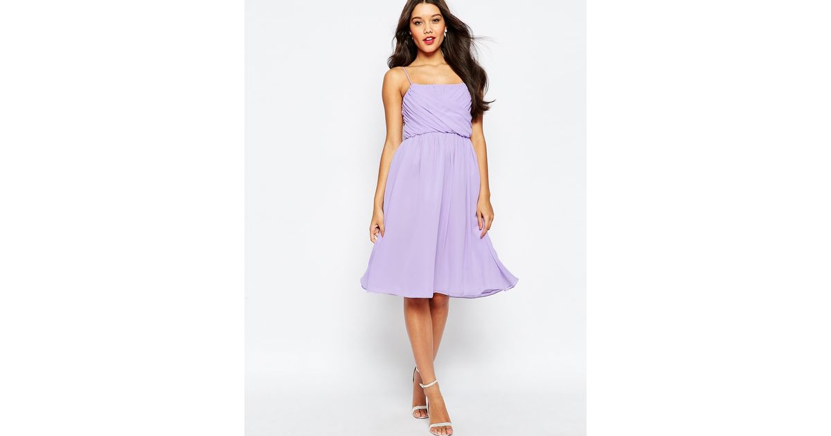  Asos  Wedding  Ruched Bust Midi Dress  in Purple  Lyst