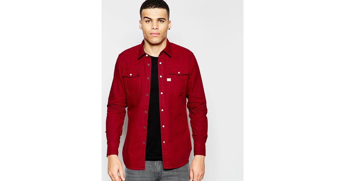 red jean shirt