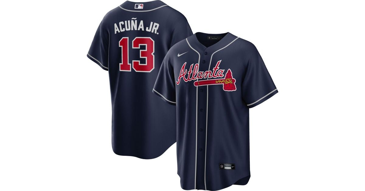Nike Atlanta Braves Ronald Acuña Jr. 13 Navy Cool Base Alternate