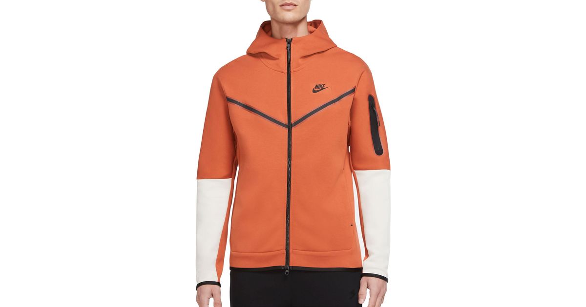 Nike Sportswear Tech Fleece Full Zip Hoodie in Orange for Men | Lyst