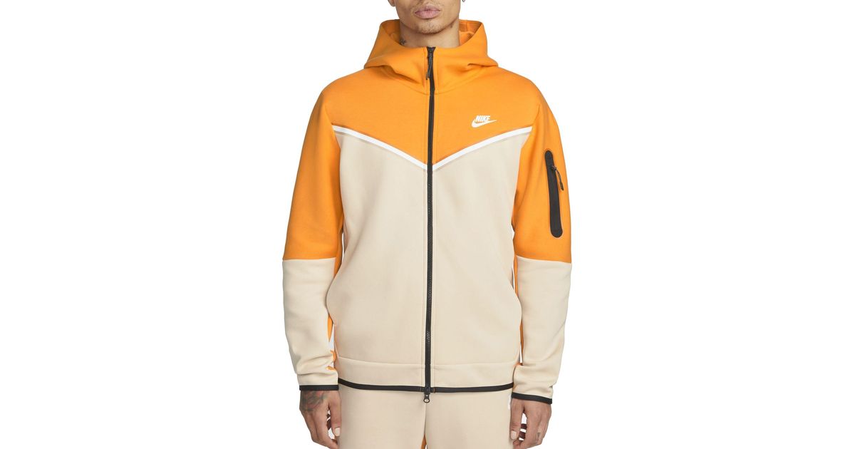 Nike Sportswear Tech Fleece Full Zip Hoodie in Orange for Men | Lyst