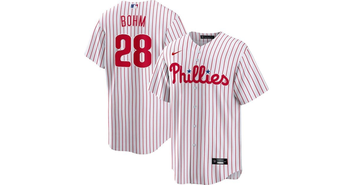 Nike Philadelphia Phillies Alec Bohm #28 White Cool Base Jersey In Red ...