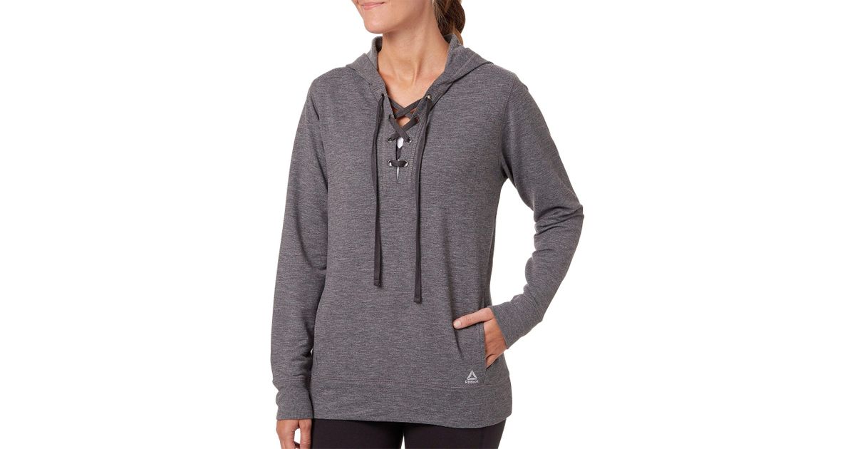 reebok women's fleece popover lace up hoodie