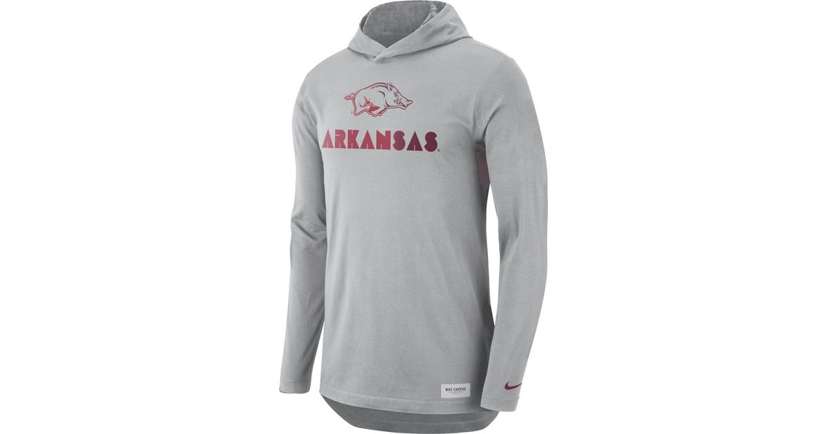 Nike Arkansas Razorbacks Grey Dri-fit Long Sleeve Hoodie T-shirt in Gray for Men | Lyst