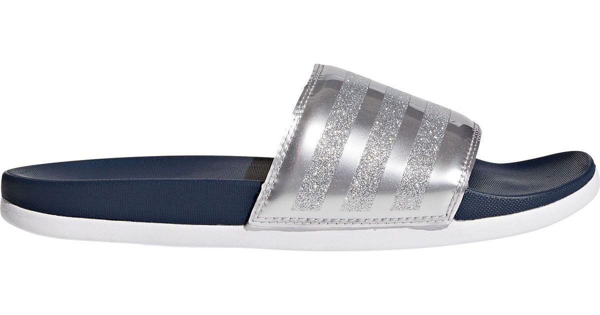 silver adidas slides