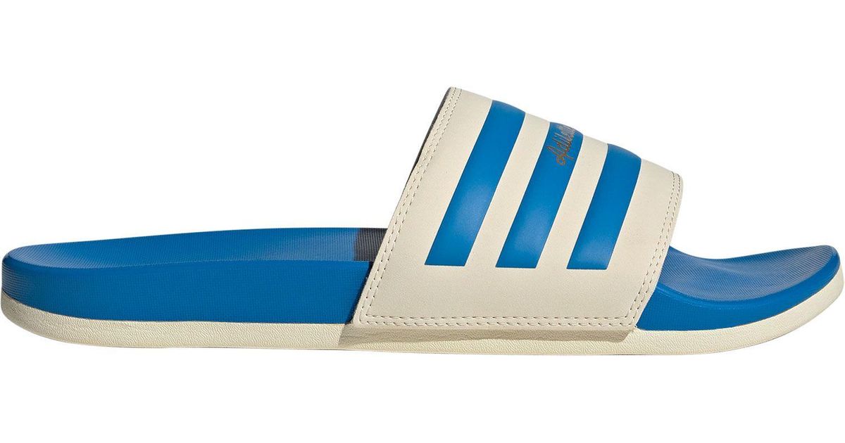 adidas Adilette Comfort Slides in White/Blue/Gold (Blue) Lyst