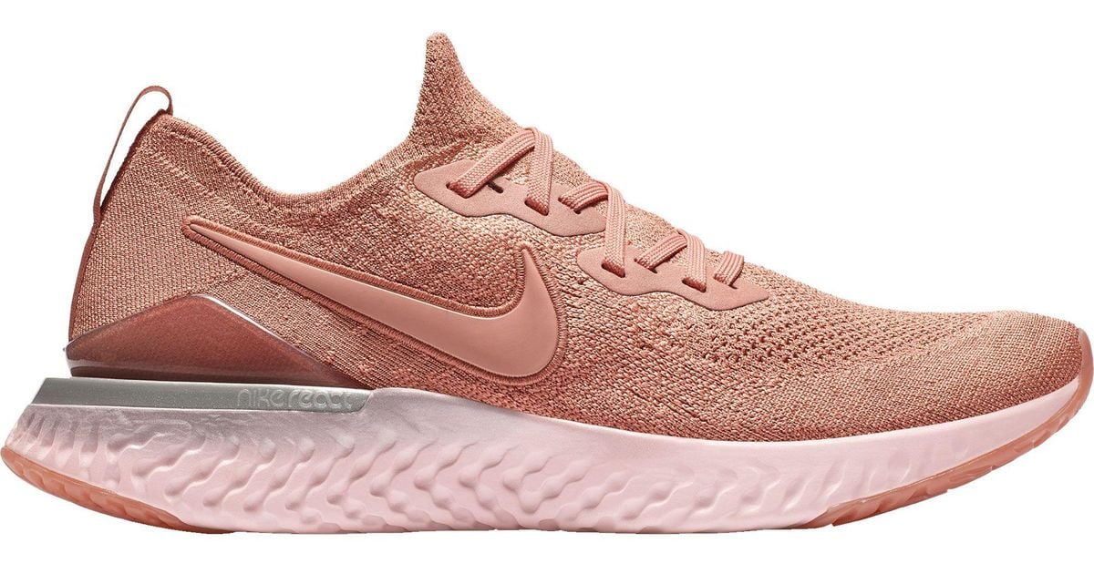 nike running epic react flyknit trainers in white and rose gold
