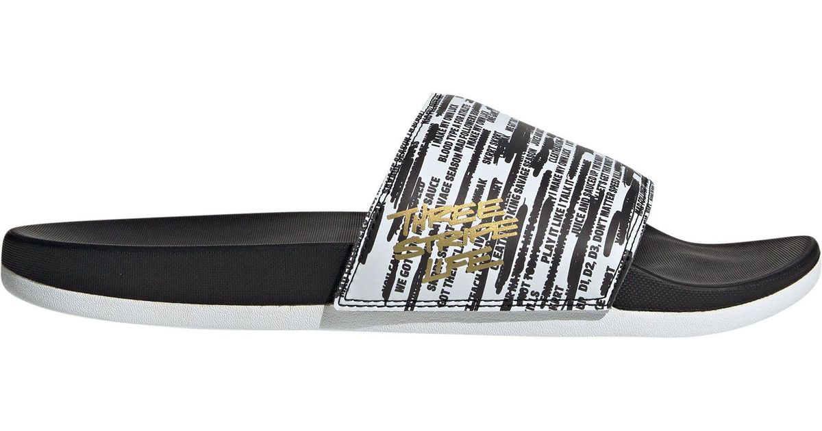 adidas Synthetic Adilette Three Stripe Life Comfort Slides in Black/White  (Black) for Men | Lyst