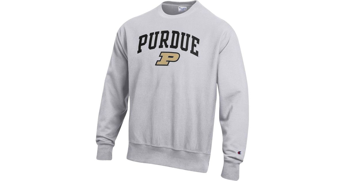 Champion Purdue Boilermakers Grey Reverse Weave Crew Sweatshirt in Gray