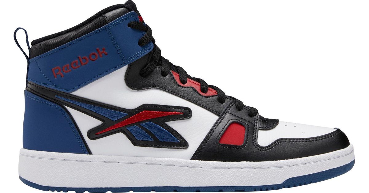 Reebok Leather Resonator Mid Basketball Shoes in White/Black/Blue (Blue ...