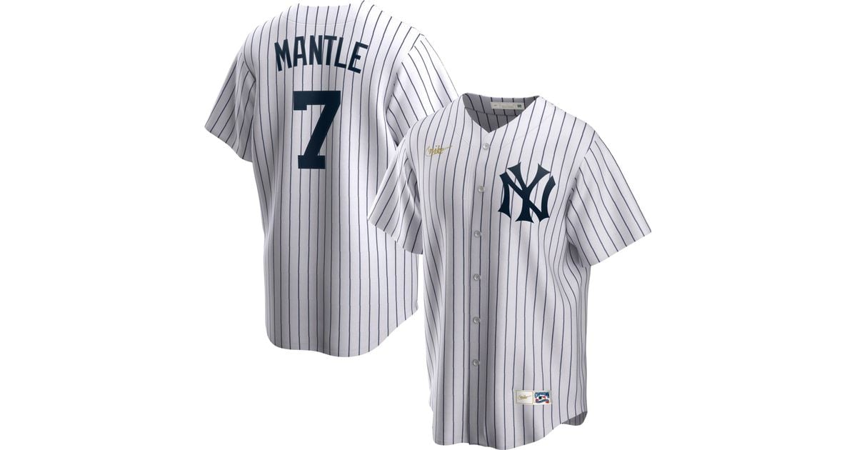 Nike New York Yankees Mickey Mantle 7 White Cool Base Jersey in Gray