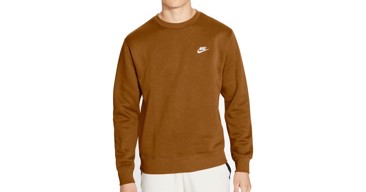 Nike Fleece Sportswear Club Crewneck Sweatshirt in Brown for Men - Lyst