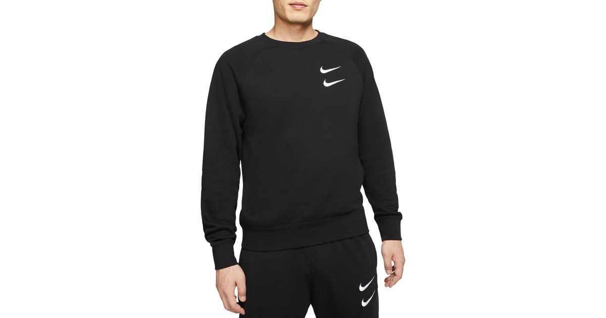 Nike Sportswear Double Swoosh French Terry Crewneck Sweatshirt in Black for  Men | Lyst