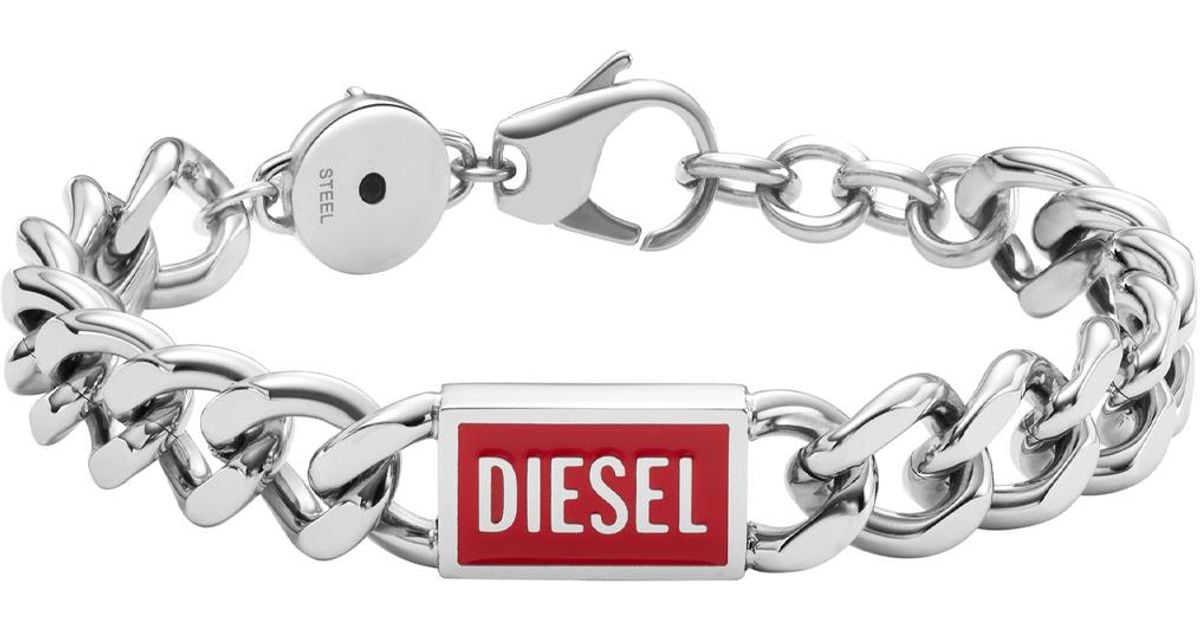 DIESEL Stainless Steel Logo Chain Bracelet in White for Men | Lyst