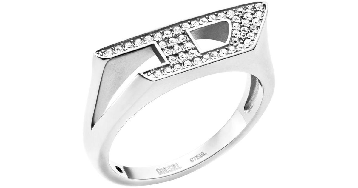 DIESEL Stainless Steel Glitz Signet Ring in White | Lyst UK