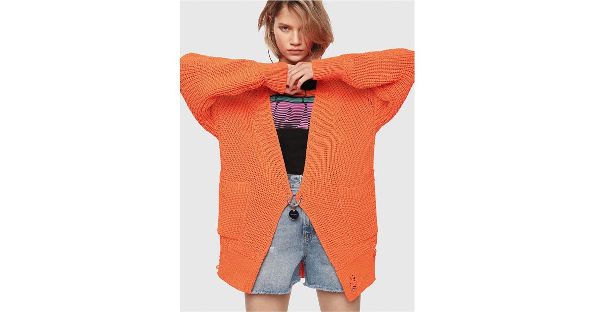 orange chunky knit cardigan