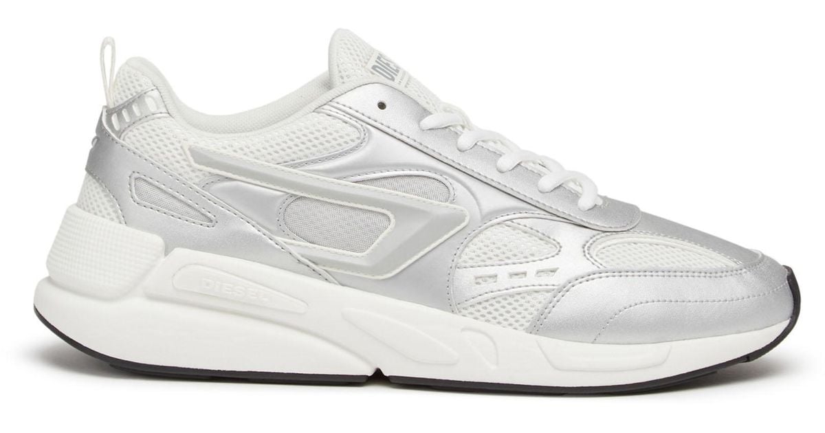 DIESEL Mesh Sneakers With Metallic Panels in White for Men Lyst