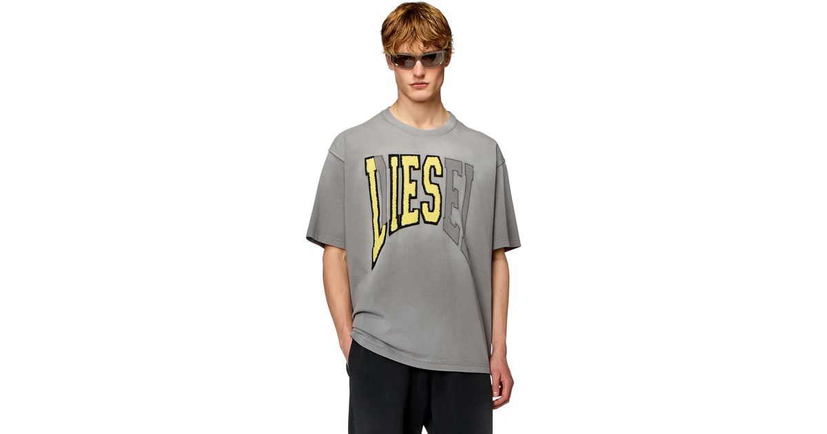 【DIESEL】 T-Wash-N Oversized T-Shirt Diesel Lies Logo Grey Diesel T Shirt Mens XL Grey Lies Spellout Logo Tee T-wash-n