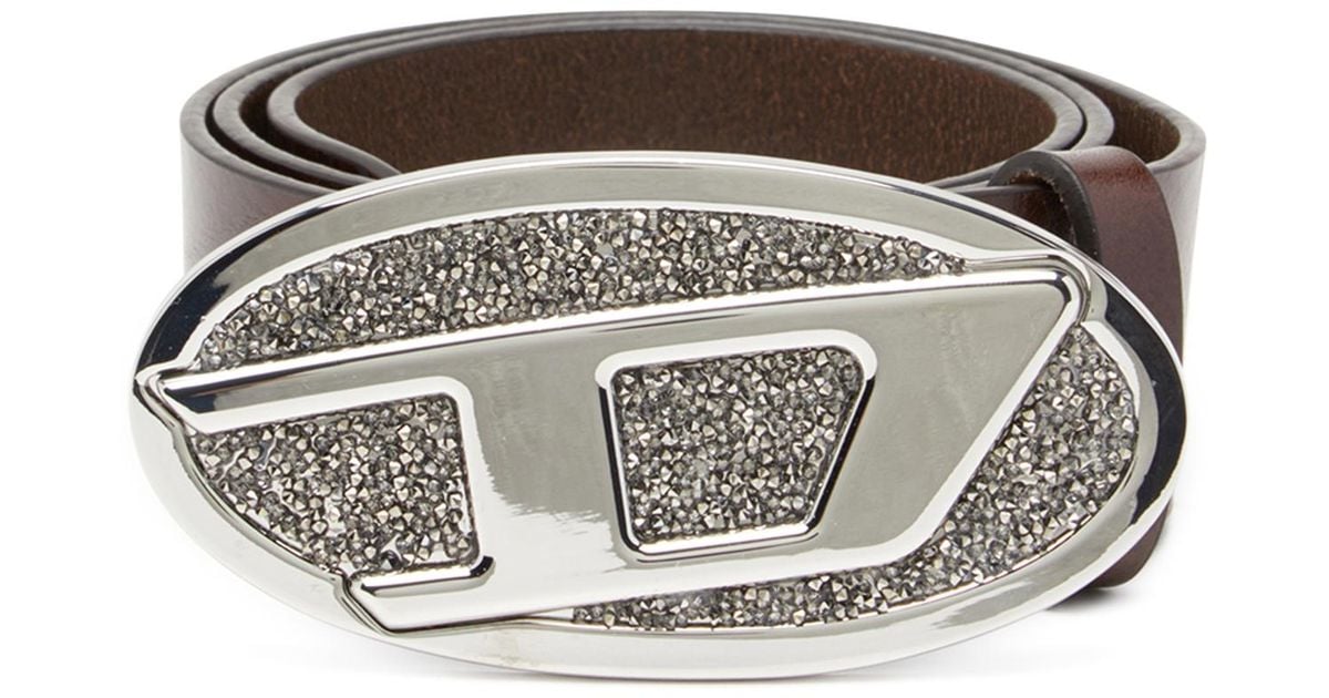 DIESEL☆ 4cm leather belt with rhinestone Oval D buckle DIESEL 4cm Leather Belt With Rhinestone Oval D Buckle in