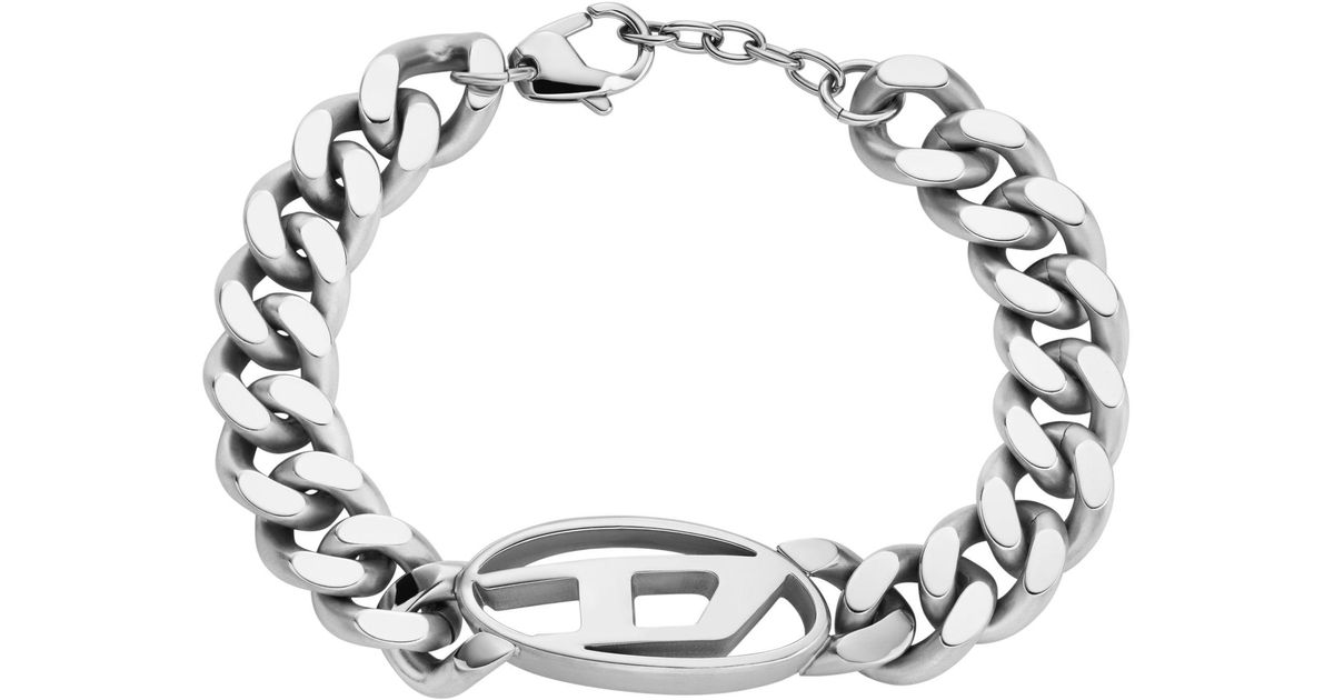 DIESEL Oval D Logo Chain Bracelet in Metallic for Men | Lyst UK