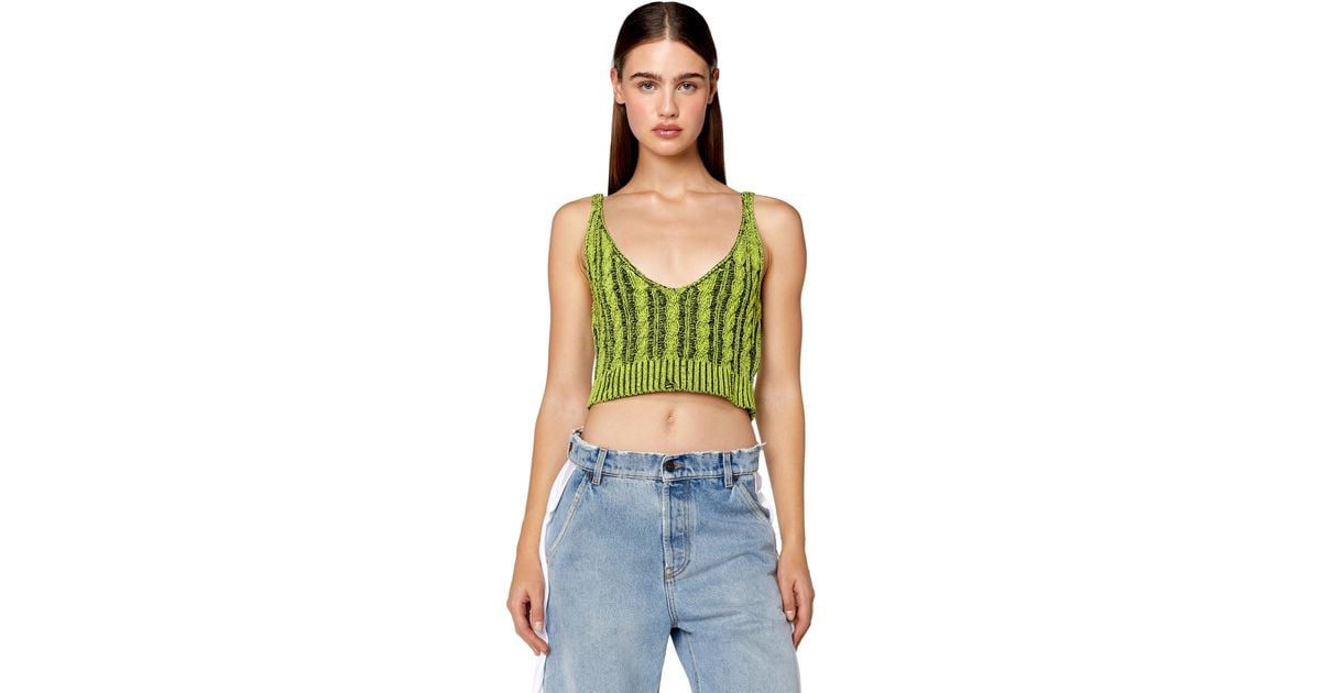DIESEL Crop Top In Cable-knit Chenille in Green | Lyst
