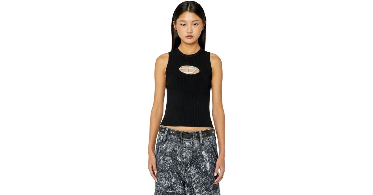 DIESEL Cutout Knit Top With Logo Plaque in Black Lyst