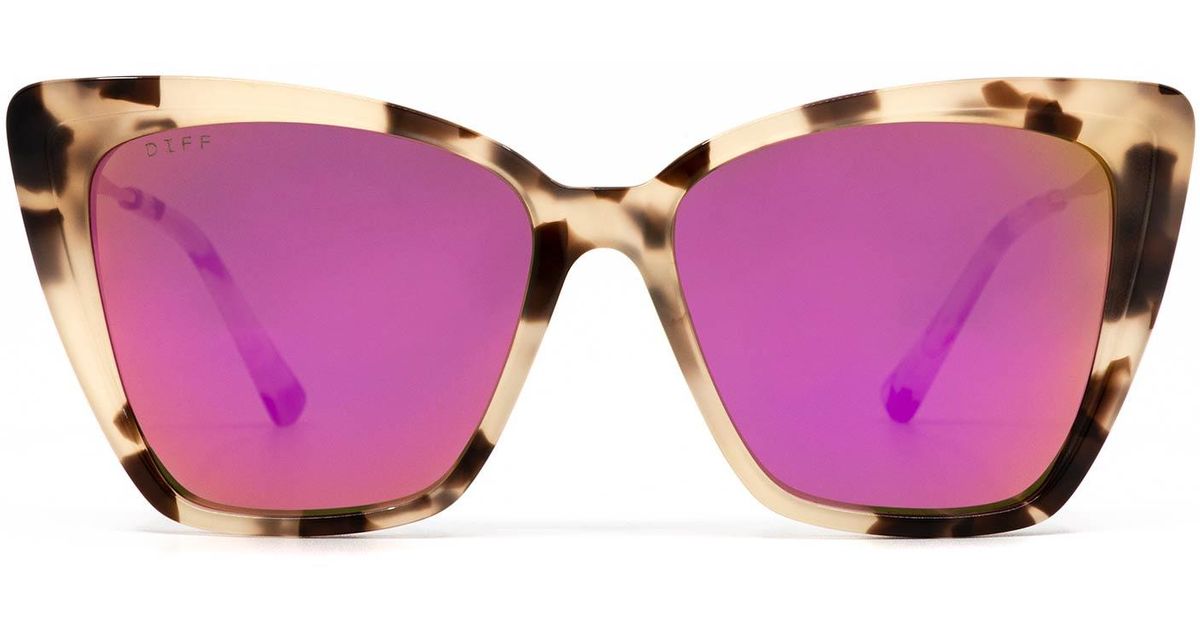 DIFF Becky Ii Cream Tortoise + Pink Mirror Sunglasses Lyst