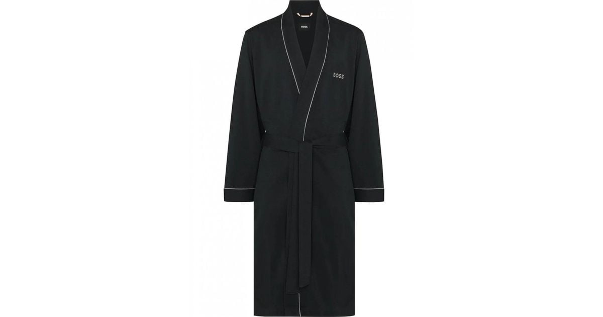 BOSS by HUGO BOSS Logo And Piping Cottonjersey Dressing Gown in Black