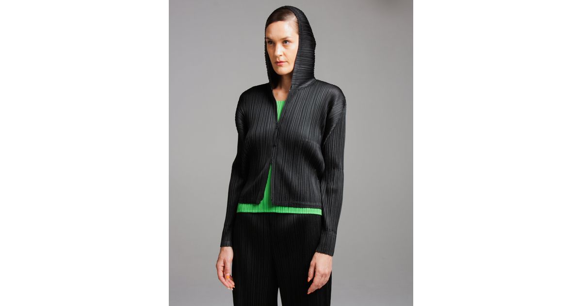 Pleats Please Issey Miyake Zip-up Hooded Jacket in Black | Lyst