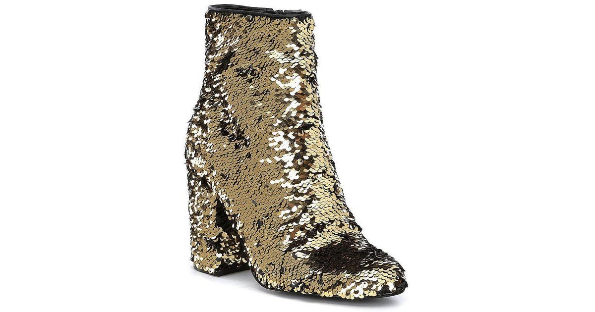 gold sequin ankle boots