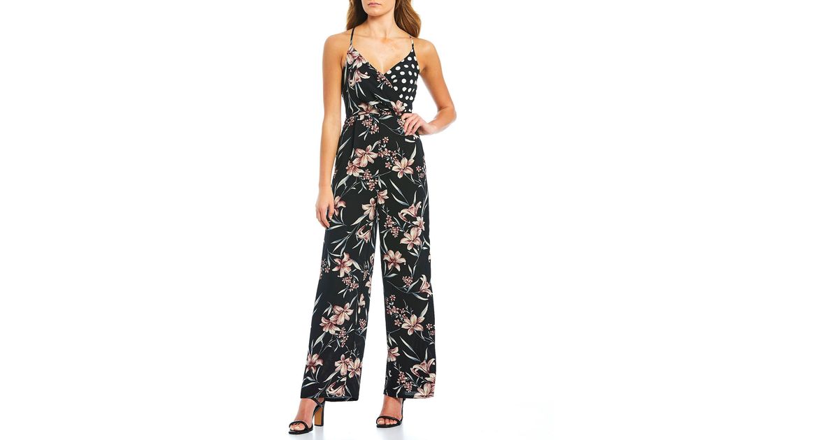 spaghetti strap mixed print jumpsuit