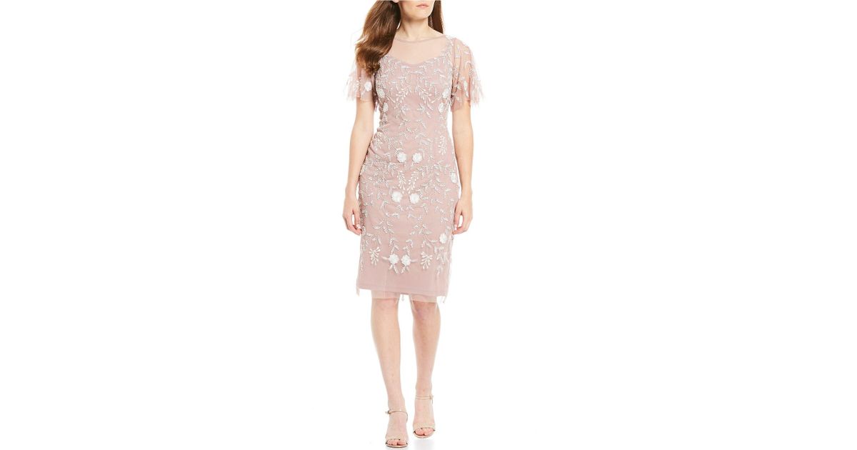 Adrianna Papell Synthetic Beaded Flutter - Sleeve Sheath Dress in Pink ...