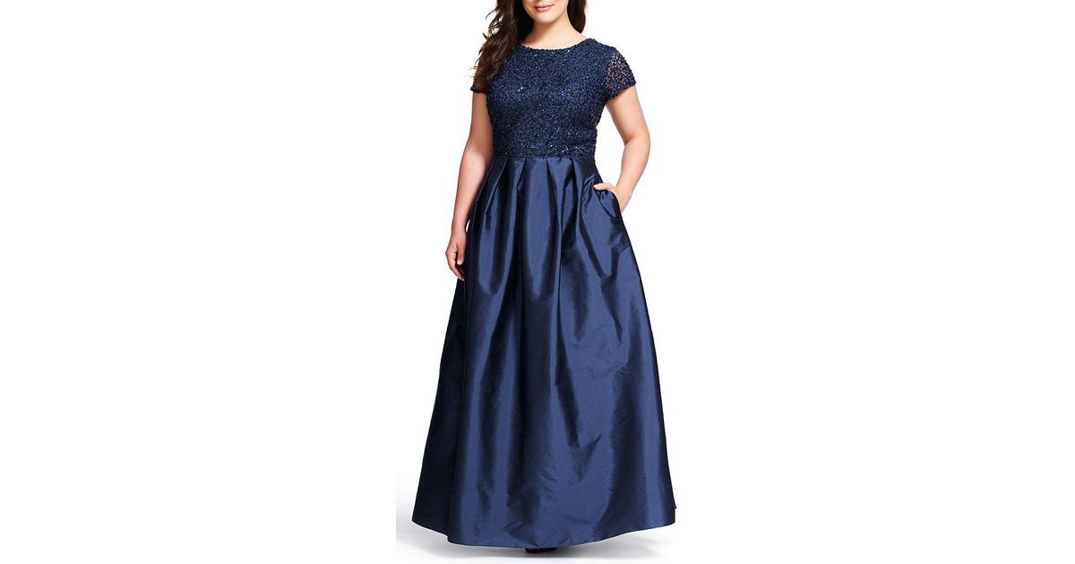 ADRIANNA PAPELL SEQUIN SHORT SLEEVE TAFFETA BALL GOWN