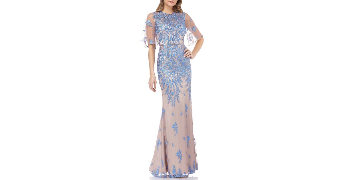 js collections illusion embroidered capelet gown