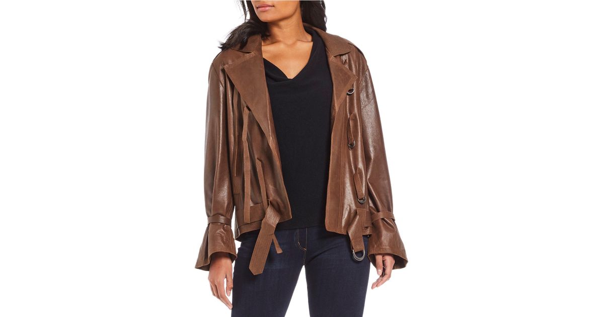 Kenneth Cole Brown New York Trapunto Stitch Genuine Leather Jacket