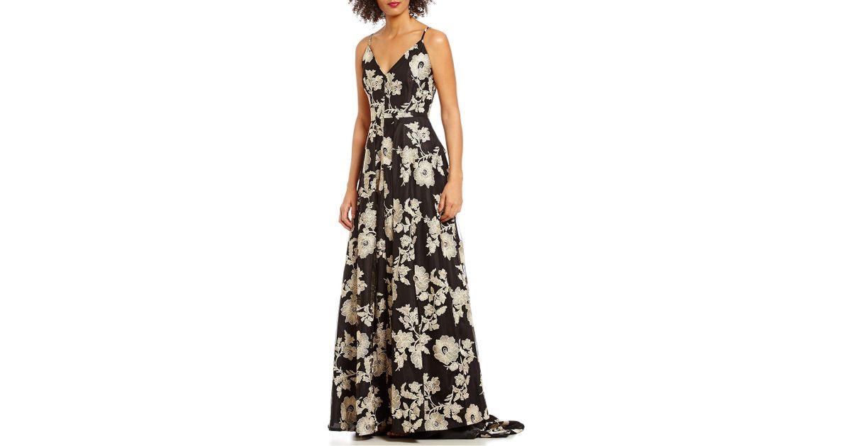 calvin klein black dress with embroidered flowers