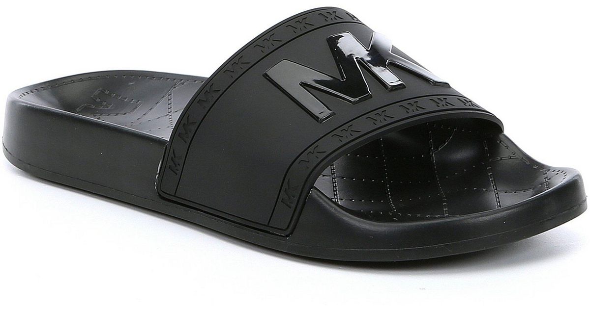 MICHAEL Michael Kors Synthetic Logo Cate Slide Sandals in Black - Lyst