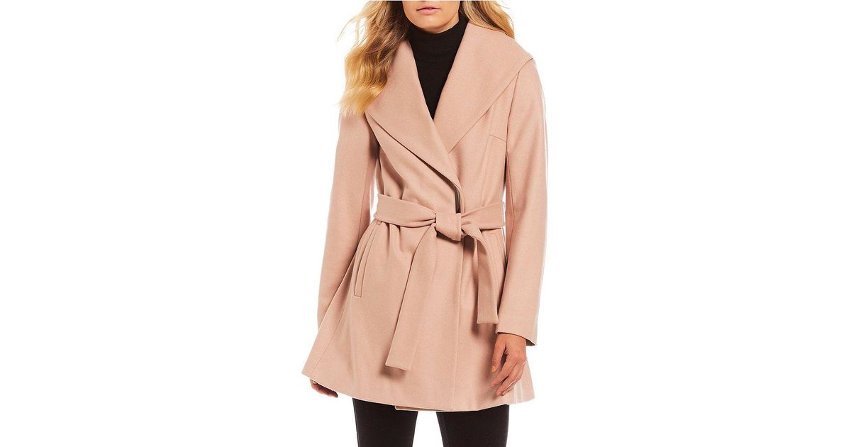 calvin klein belted wrap coat oatmeal