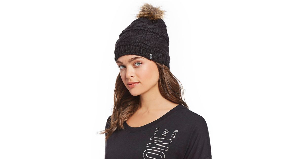 the north face women's triple cable fur pom beanie