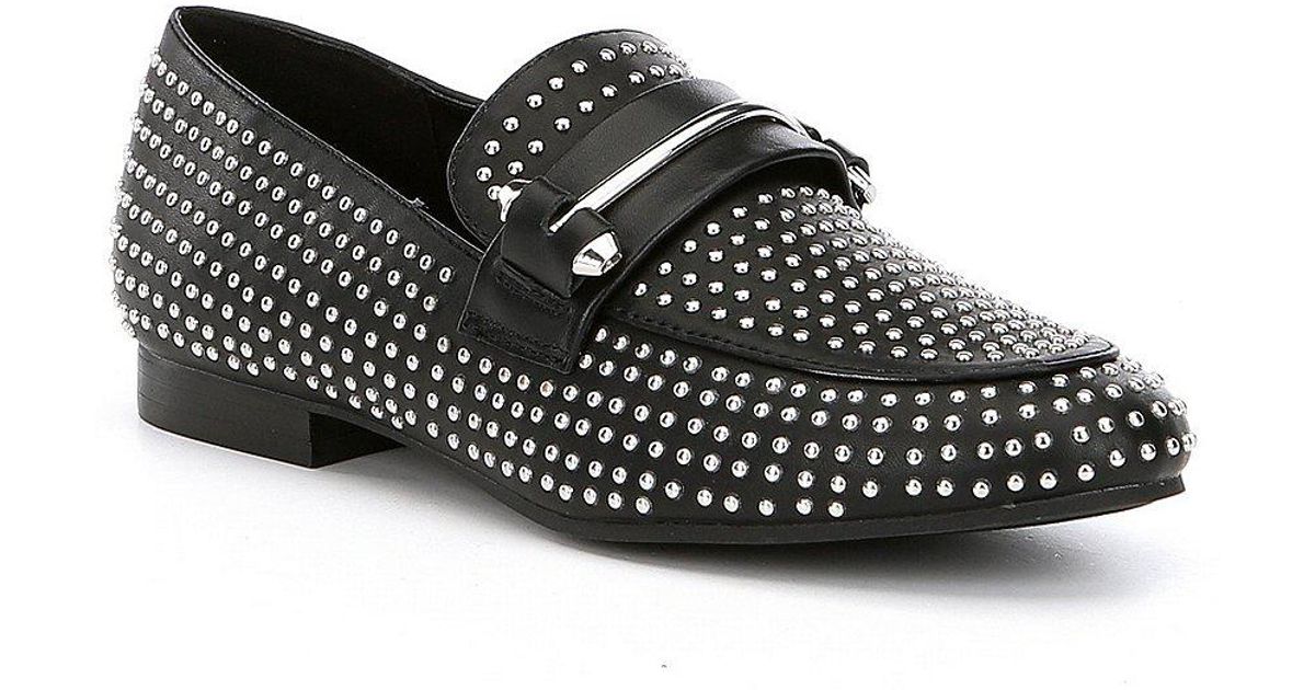 steve madden black studded loafers