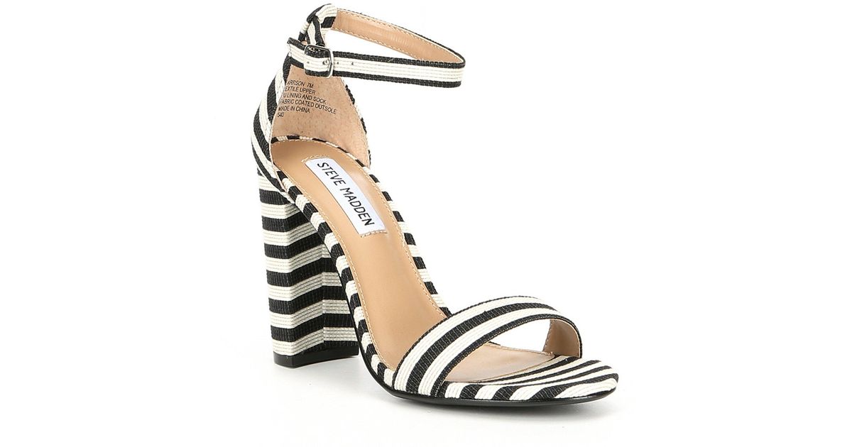 black and white striped block heel