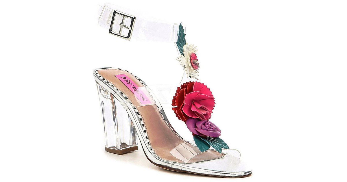 Lyst - Betsey Johnson Abigail Transparent Flower Ornament Ankle Strap Block Heel Dress Sandals