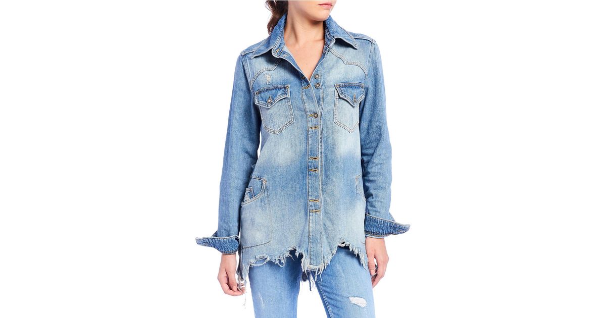 moonchild distressed denim shirt jacket