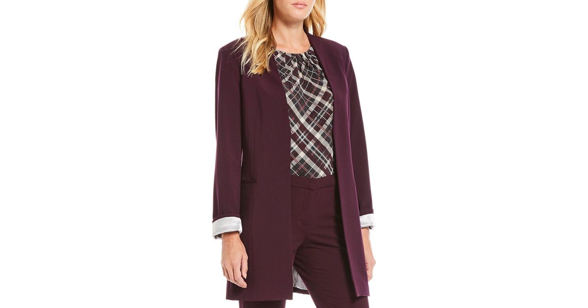 calvin klein satin stripe roll cuff long open front jacket