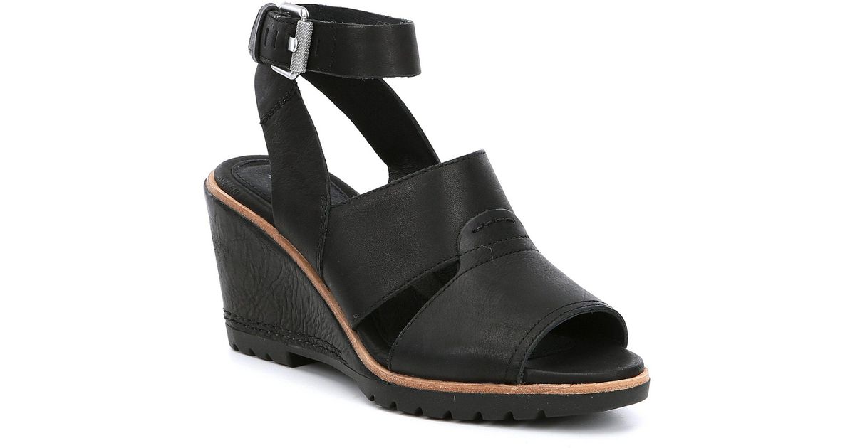 sorel black wedge sandals